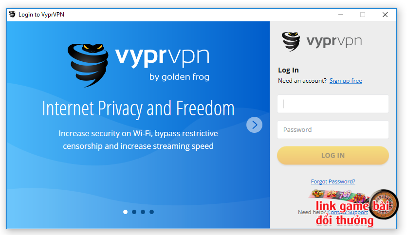 Truy cập giao diện phần mềm VyprVPN & đăng nhập