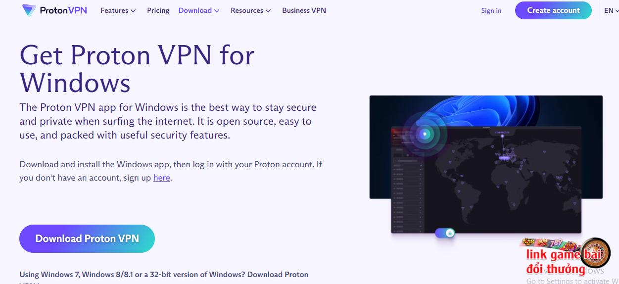Truy cập vào trang của ProtonVPN để tải phần mềm về máy